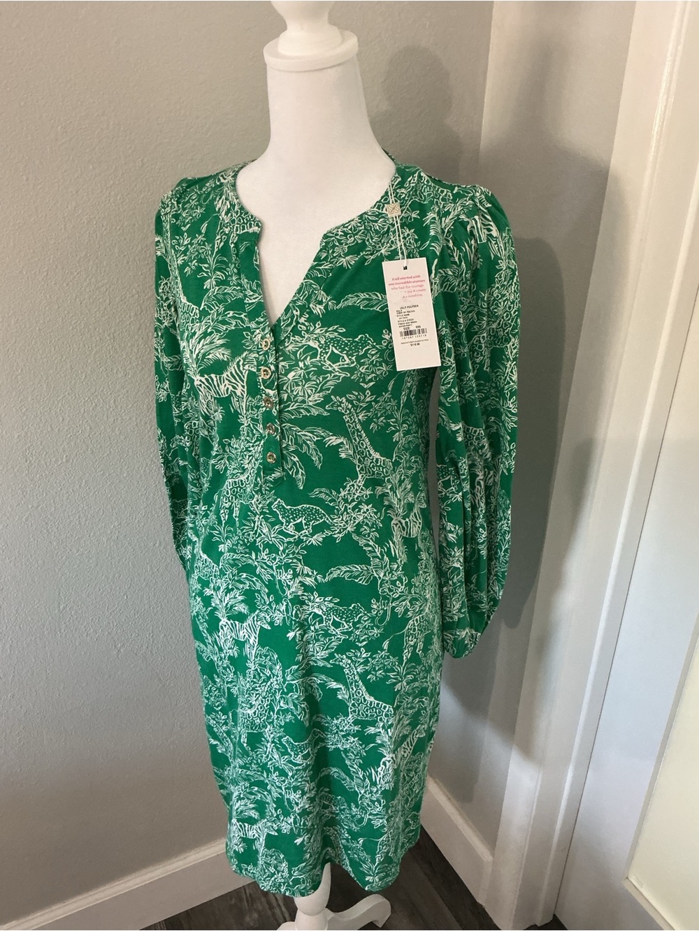 NWT Lilly Pulitzer Emery Dress Fiddle Leaf Green Safari Party Size XXS